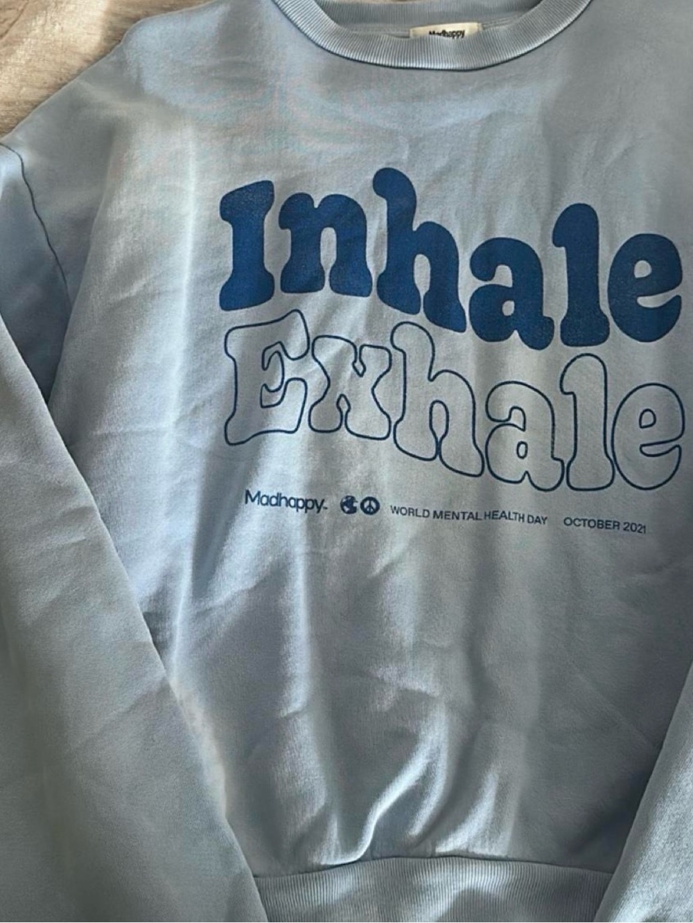 Madhappy Pale Blue "Inhale Exhale" Graphic Crewneck Sweatshirt
